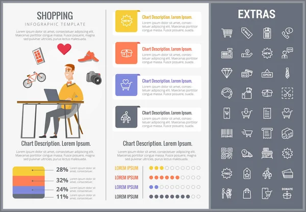 Zakupy, infografika szablon, elementy i ikony. — Wektor stockowy