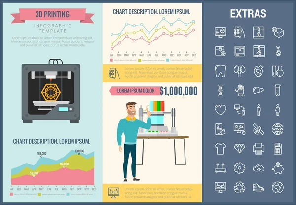 Templat dan elemen infografis pencetakan 3D . - Stok Vektor