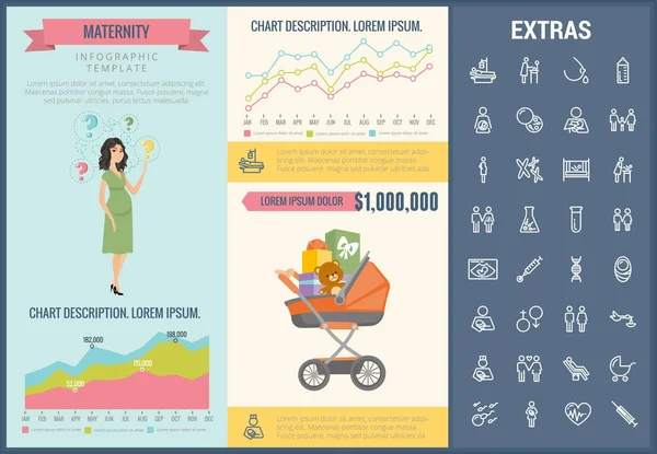 Modelo de infográfico de maternidade, elementos e ícones — Vetor de Stock