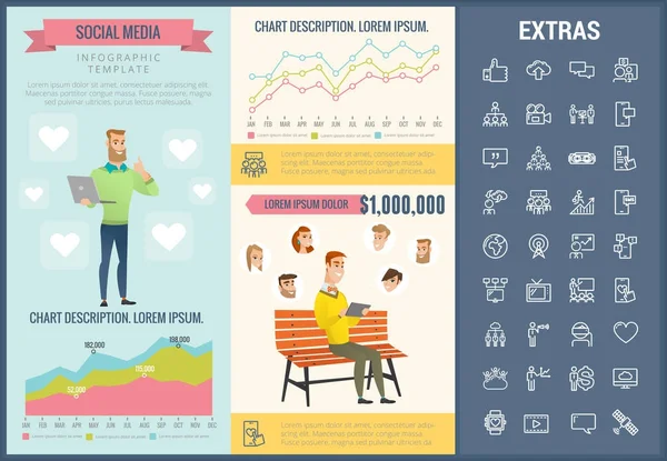 Sociala medier infographic mall, element, ikoner — Stock vektor