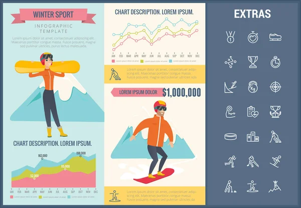 Modelo de infográfico de esporte de inverno, elementos, ícones — Vetor de Stock