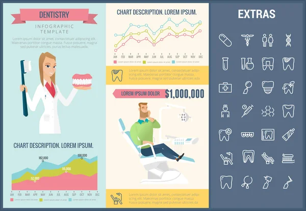 Modello infografico di odontoiatria, elementi e icone — Vettoriale Stock