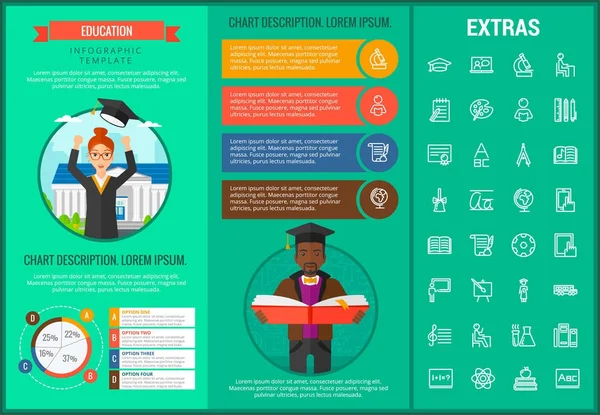 Modelo de infográfico de educação, elementos e ícones — Vetor de Stock