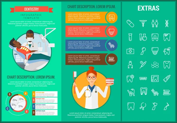 Modello infografico di odontoiatria, elementi e icone — Vettoriale Stock