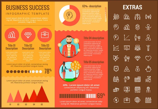 Plantilla y elementos de infografía de éxito empresarial — Vector de stock