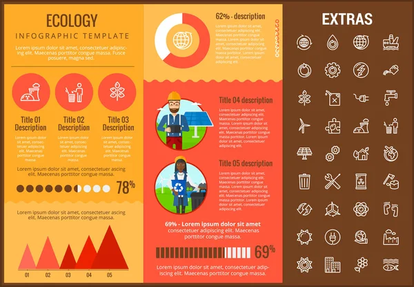 Ecologie infographic sjabloon, elementen en pictogrammen. — Stockvector