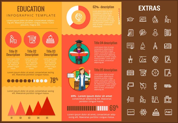 Onderwijs infographic sjabloon, elementen en pictogrammen — Stockvector