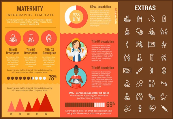 Modelo de infográfico de maternidade, elementos e ícones —  Vetores de Stock