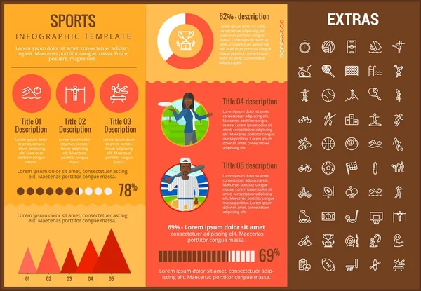 Sportovní infografika šablona, prvky a ikony. — Stockový vektor