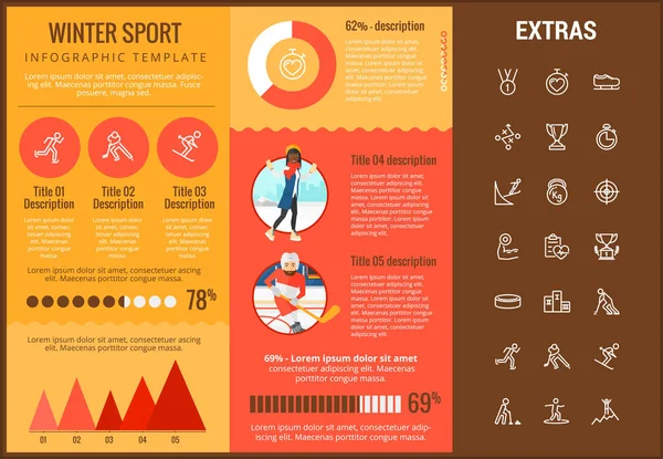 Plantilla de infografía de deportes de invierno, elementos, iconos — Vector de stock