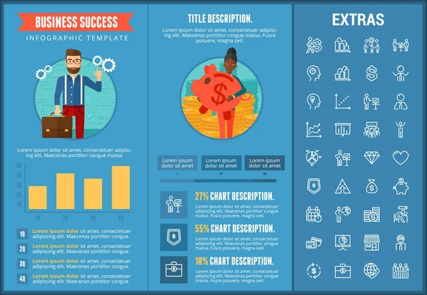 Plantilla y elementos de infografía de éxito empresarial — Vector de stock