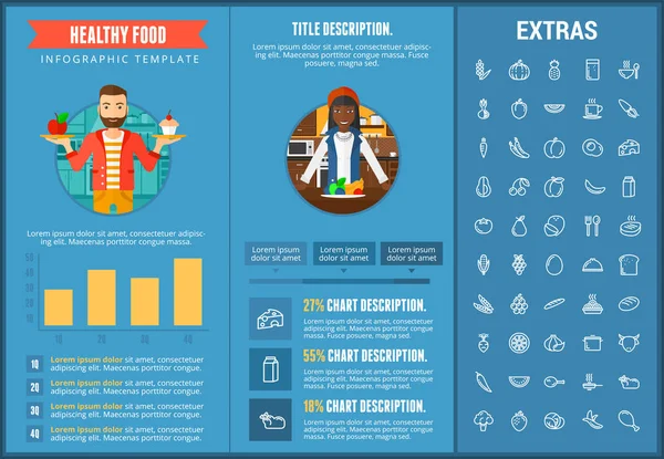 Hälsosam mat infographic mall, element, ikoner — Stock vektor