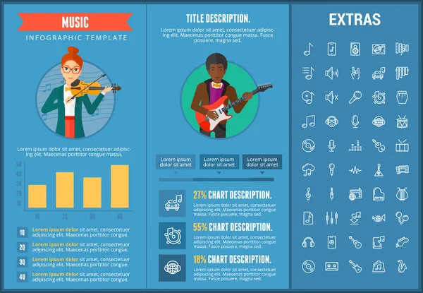 음악 infographic 템플릿, 요소 및 아이콘. — 스톡 벡터