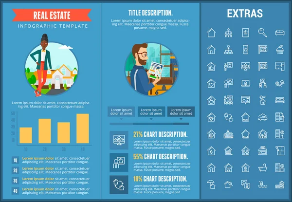 Real estate infografika šablona, prvky, ikony. — Stockový vektor