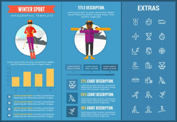 Plantilla de infografía de deportes de invierno, elementos, iconos — Archivo Imágenes Vectoriales