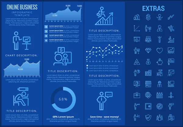 Modèle et éléments d'infographie d'entreprise en ligne . — Image vectorielle