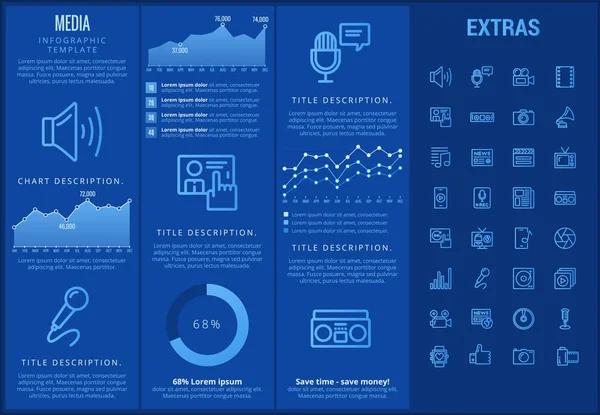 Medya Infographic şablon, öğeler ve simgeler. — Stok Vektör