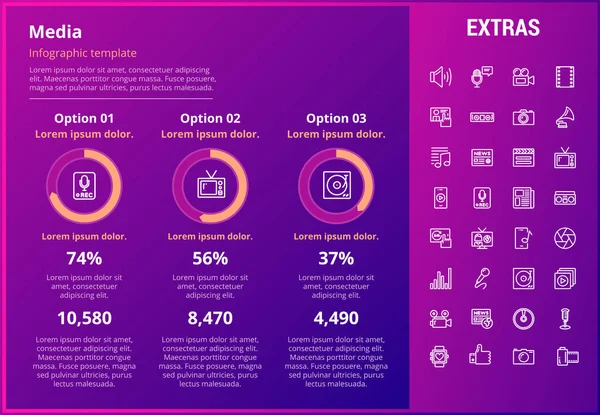 Media infografikę szablon, elementy i ikony. — Wektor stockowy