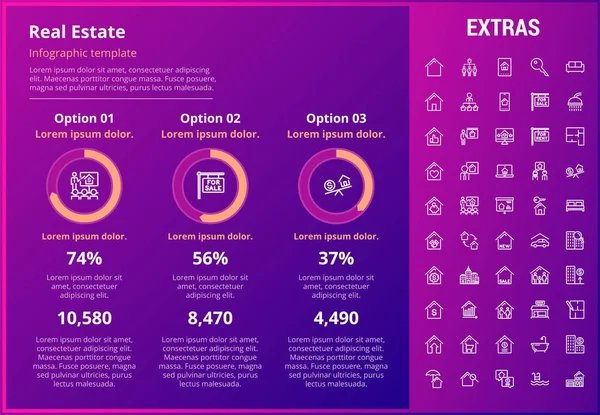 Plantilla de infografía inmobiliaria, elementos, iconos . — Vector de stock