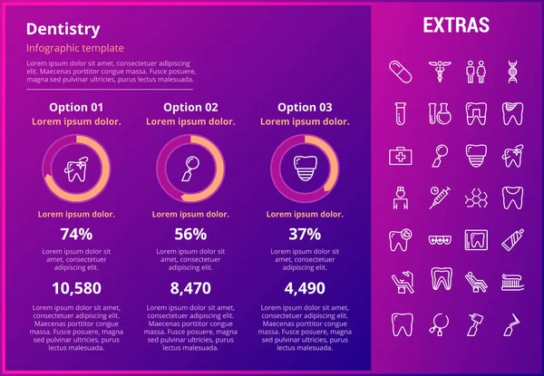 Modelo de infográfico odontológico, elementos e ícones — Vetor de Stock