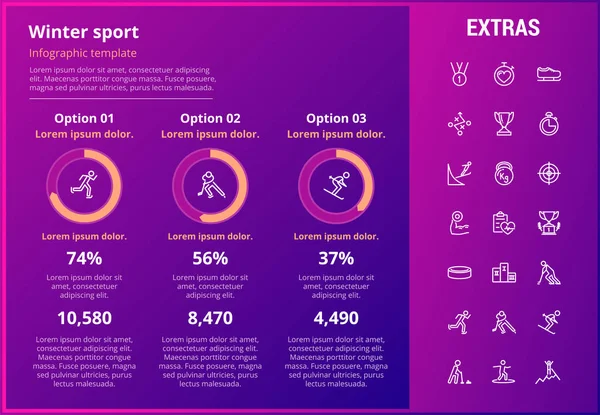 Modelo de infográfico de esporte de inverno, elementos, ícones — Vetor de Stock