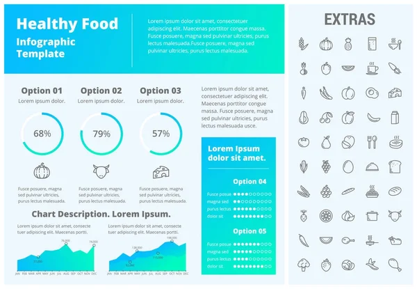 Modèle d'infographie sur les aliments sains, éléments, icônes — Image vectorielle