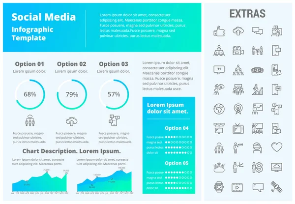 Modelo de infográfico de mídia social, elementos, ícones —  Vetores de Stock
