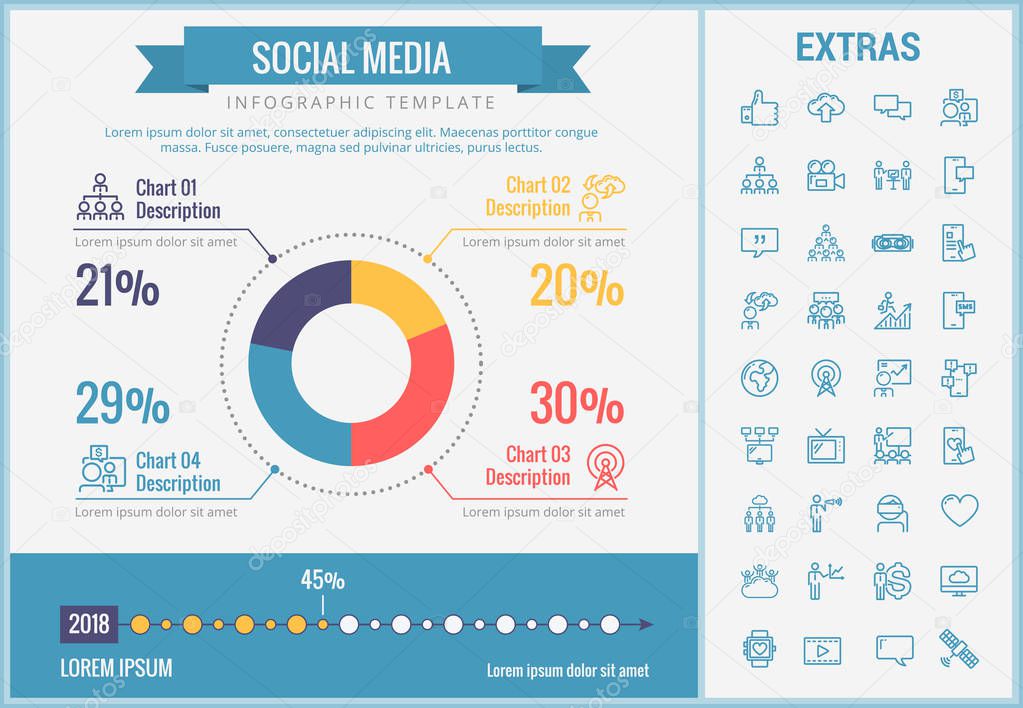 Social media infographic template, elements, icons