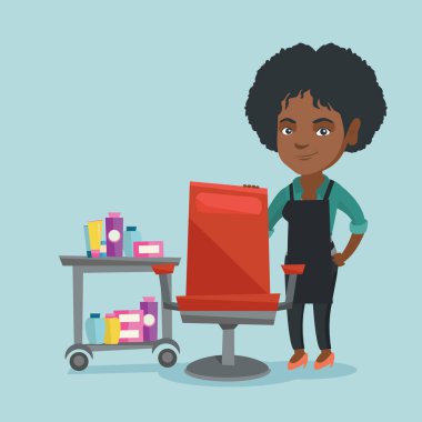 Genç Afrika Kuaför berber dükkanı işyerinde.