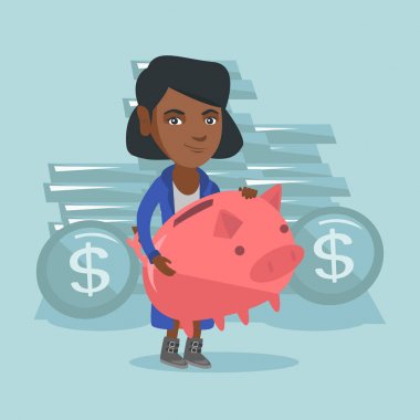 Kumbara tutan Afrikalı-Amerikalı iş kadın