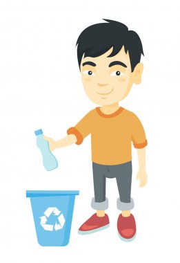 Plastik şişe Geri Dönüşüm Kutusu'na atma çocuk.