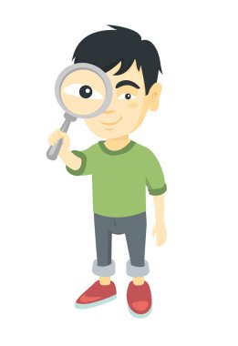 Asyalı çocuk Büyüteç arıyor.