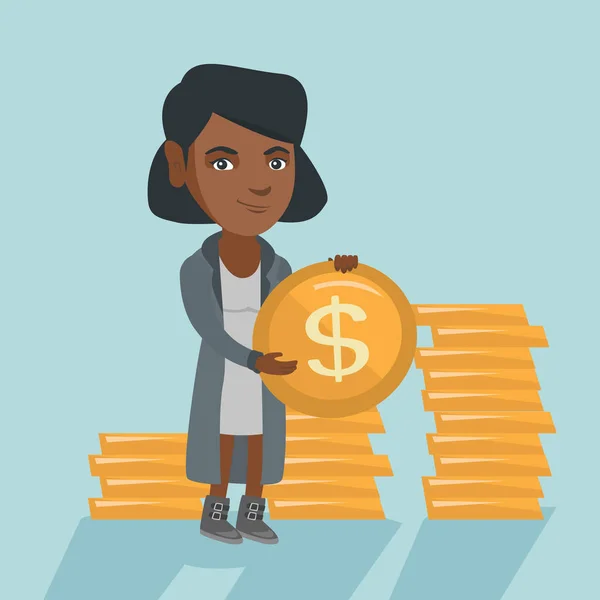 Africké úspěšné obchodní žena s mince dolaru — Stockový vektor