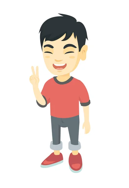 Kleiner asiatischer Junge zeigt Siegesgeste. — Stockvektor