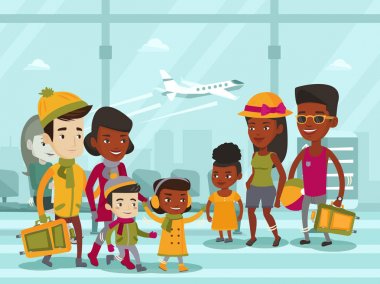 Çok ırklı turist havaalanında Toplantı.