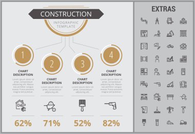 İnşaat Infographic şablonu ve öğeleri.