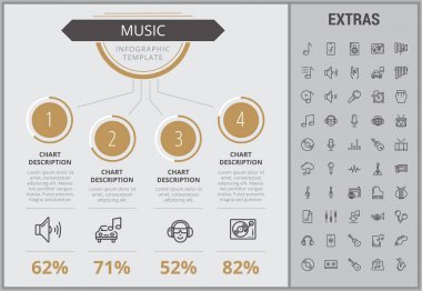 Müzik Infographic şablonu, öğeler ve simgeler.