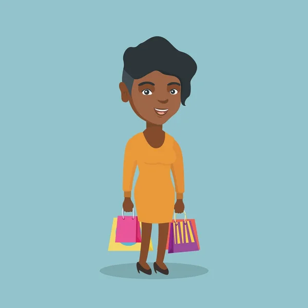 Młoda kobieta african-american z torby na zakupy. — Wektor stockowy
