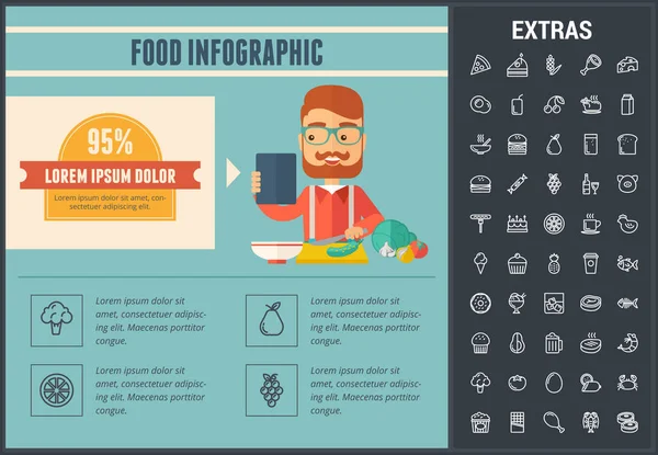 Modelo de infográfico de alimentos, elementos e ícones . — Vetor de Stock