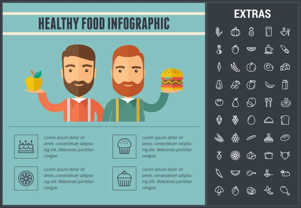 Plantilla de infografía de alimentos saludables, elementos, iconos — Vector de stock