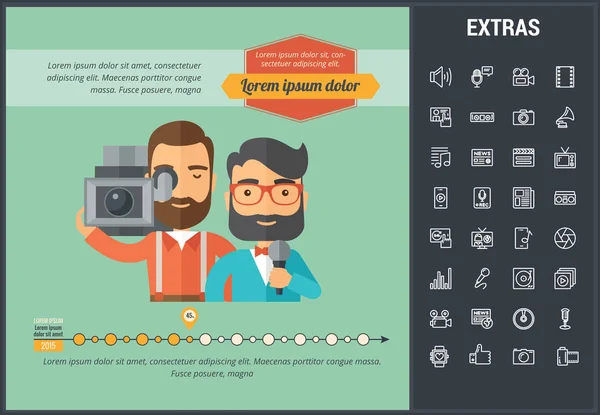 Plantilla de infografía de medios, elementos e iconos . — Vector de stock