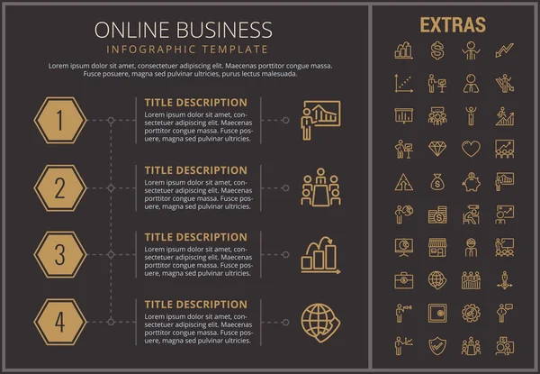 Plantilla y elementos de infografía de negocios en línea . — Vector de stock