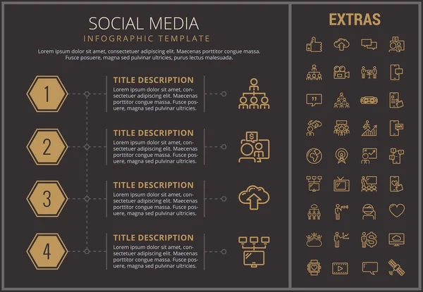 Media społecznościowe infografikę szablon, elementy, ikony — Wektor stockowy