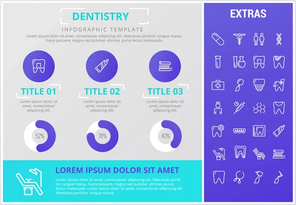 Tandheelkunde infographic sjabloon, elementen en pictogrammen — Stockvector