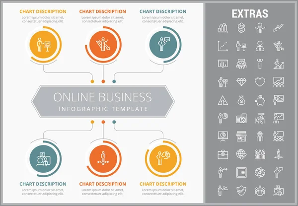 Modello di infografica aziendale online ed elementi . — Vettoriale Stock