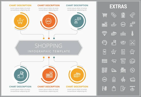 Modelo de infográfico de compras, elementos e ícones . — Vetor de Stock