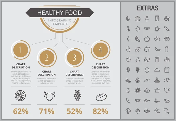 Modello infografico di cibo sano, elementi, icone — Vettoriale Stock