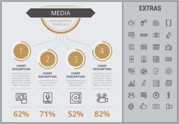 Media infographic template, elements and icons. — Stock Vector