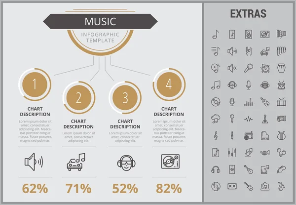 Plantilla de infografía musical, elementos e iconos . — Vector de stock