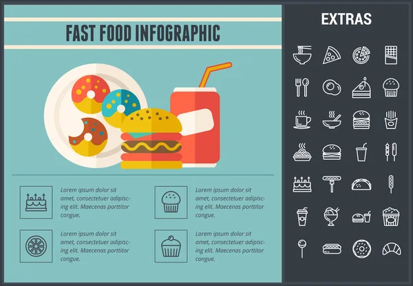 Plantilla y elementos de infografía de comida rápida . — Vector de stock